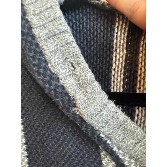 American Eagle Outfitters Mens Blue, Gray, and White Stripe Coastal Knit Hoodie - Picture 6 of 7